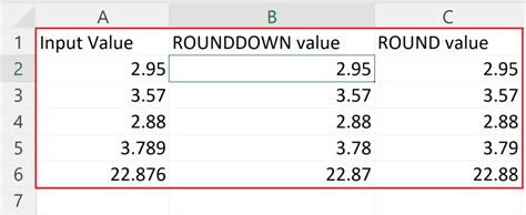 ROUNDDOWN function example