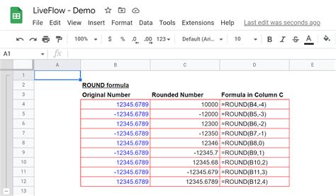 Rounding numbers in Excel and Google Sheets example