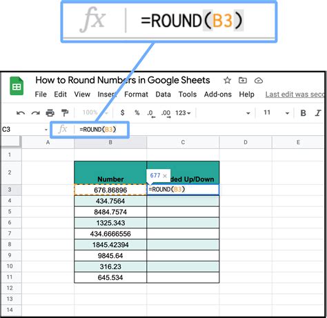 Rounding numbers in Google Sheets example