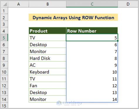 ROW Function in Excel