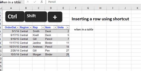 Row Shortcuts Example