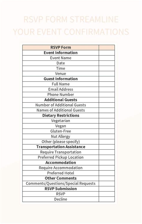 RSVP Template Google Sheets