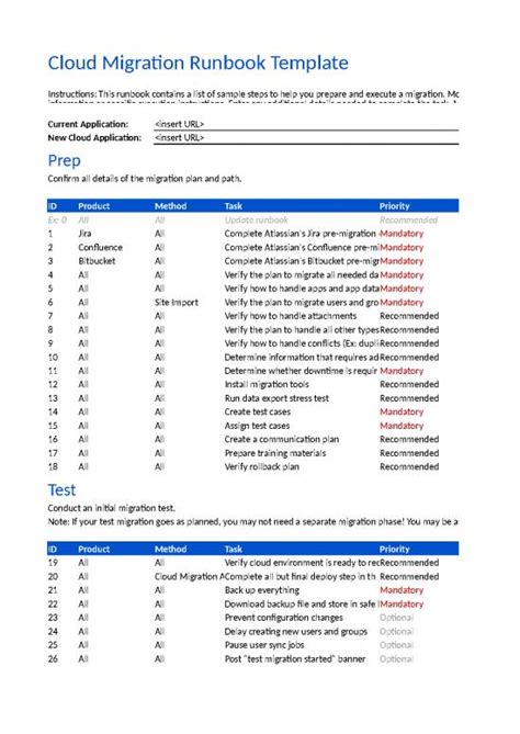 Runbook Template Excel