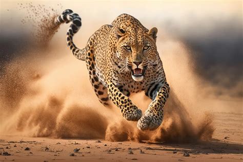 A running leopard in a realistic drawing