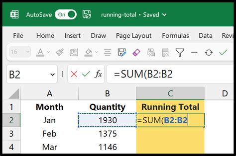 Running Total Excel Formula