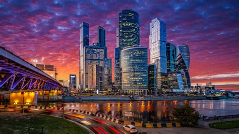 Moscow cityscape at sunset