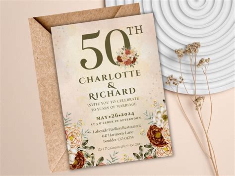 Rustic 50th Anniversary Invitation Template