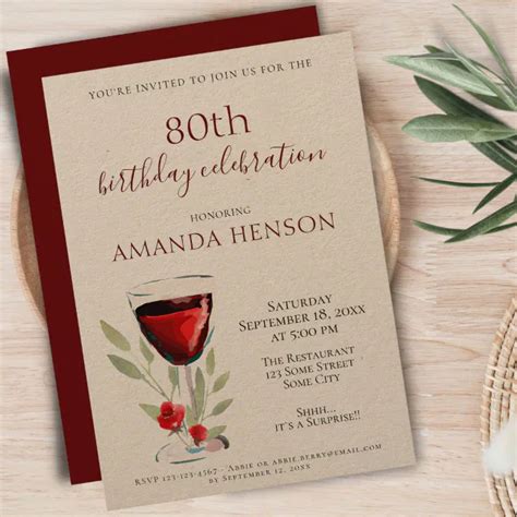 Rustic 80th Birthday Invitation Template