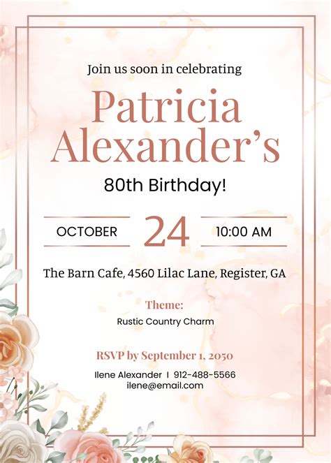 Rustic 80th Birthday Invitation Template