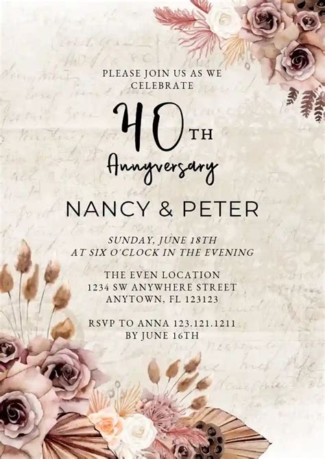 Rustic 40th Anniversary Invitation Template