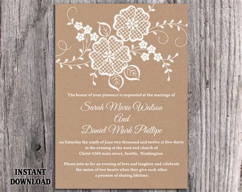 Rustic Burlap and Lace Wedding Invitation Template