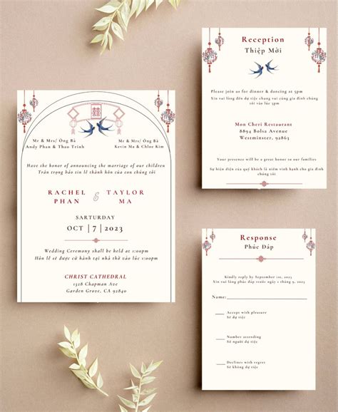 Rustic charm bilingual wedding invitation