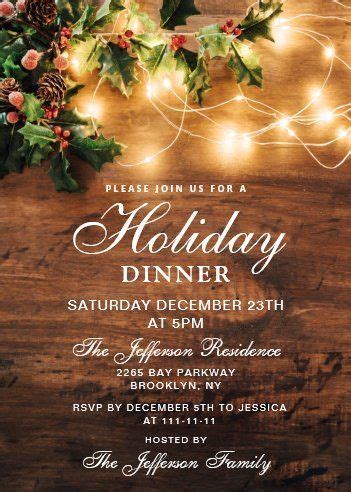 Rustic Christmas dinner invitation with burlap and pinecones