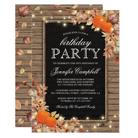 Rustic fall birthday invitation template