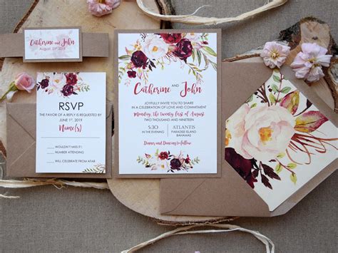 Rustic Floral Wedding Invitations