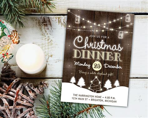 Rustic Holiday Dinner Invitation Template