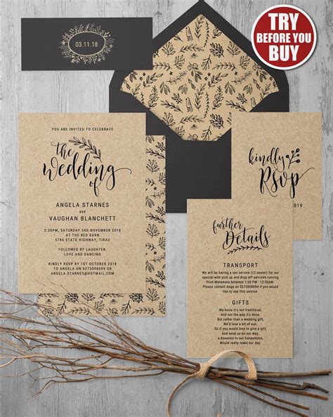 Rustic Kraft Paper Wedding Invitation Template