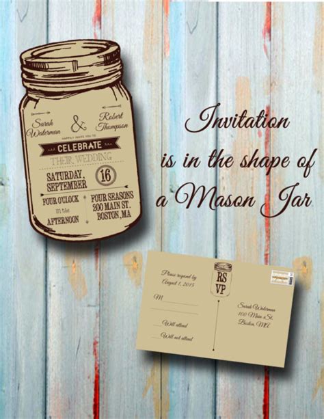 Rustic Mason Jar Wedding Invitation Template