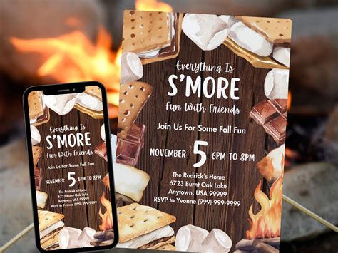 Rustic S'mores Invitation Template