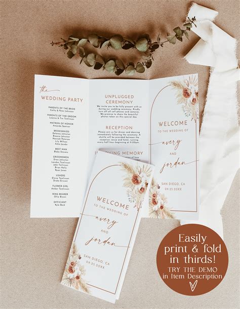 Rustic Tri-Fold Wedding Program Template