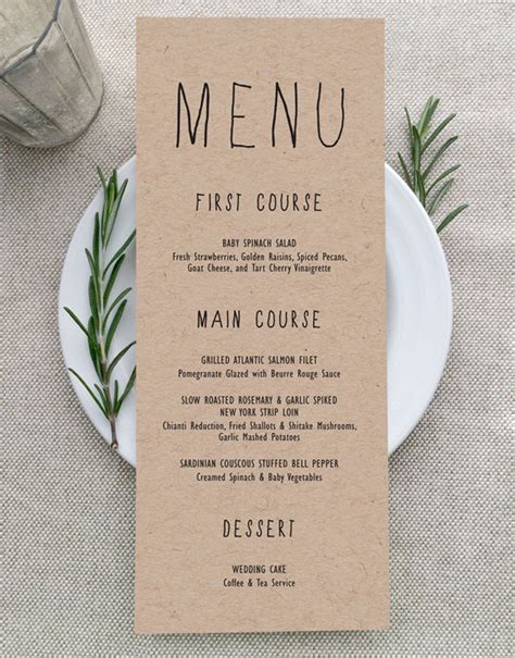 Rustic Wedding Menu Card Design