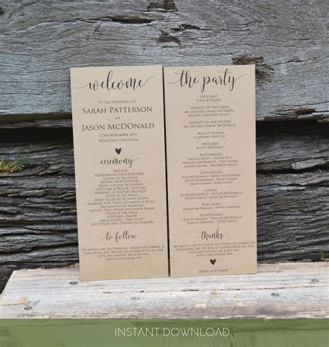 Rustic Wedding Program