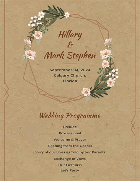 Rustic Wedding Reception Program Template