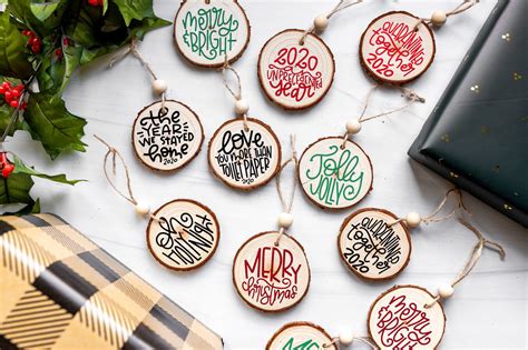 Rustic wood slice ornaments on a Christmas tree