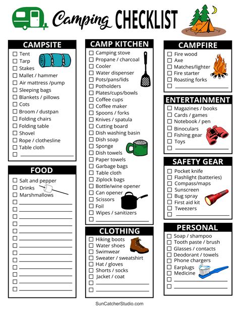 RV Camping Checklist Printable Essentials