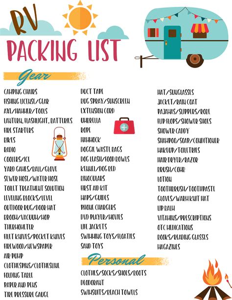 RV Camping Checklist Printable Essentials