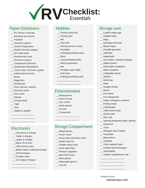 RV Camping Checklist Printable