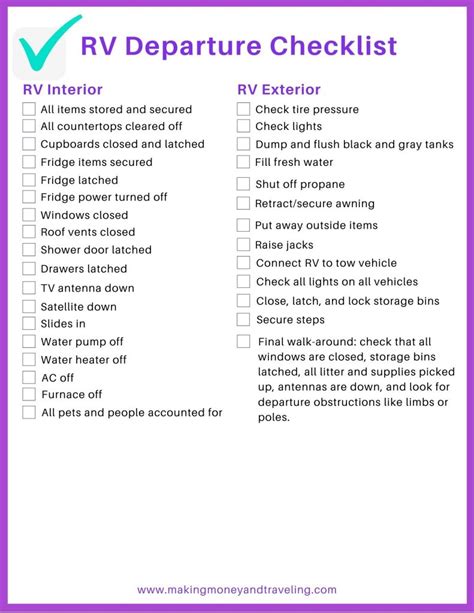 RV Departure Checklist Emergency