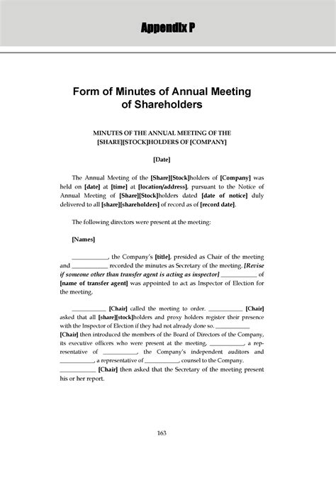 S Corp Board Meeting Minutes Template Example