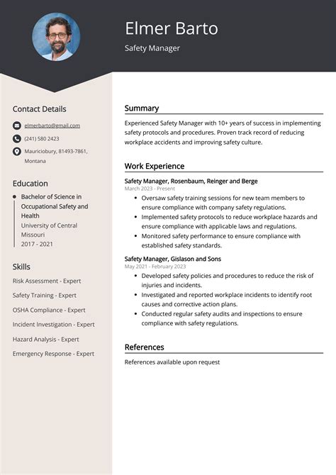 Safety Manager Resume Examples