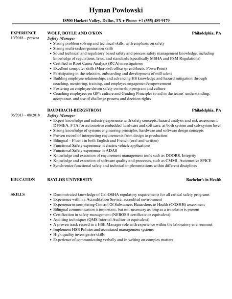 Safety Manager Resume Format 2