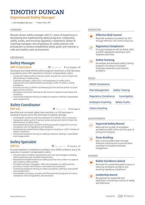 Safety Manager Resume Templates 2