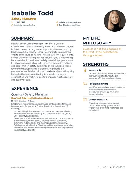 Safety Manager Resume Templates 3