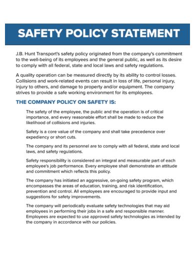 Developing a Safety Policy Statement