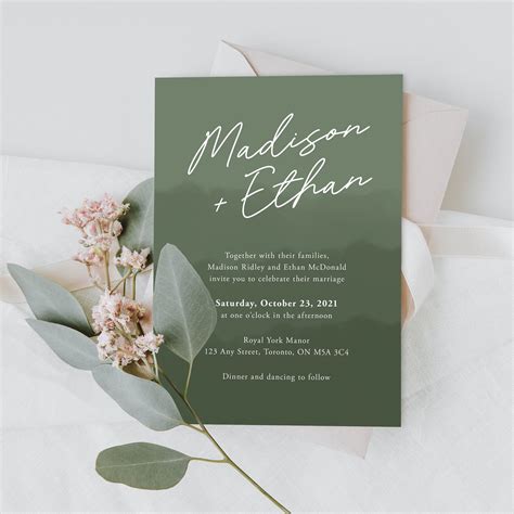 Sage Green Wedding Invitation with Lace