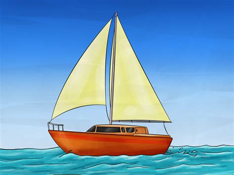 A drawing of a sailboat on calm waters