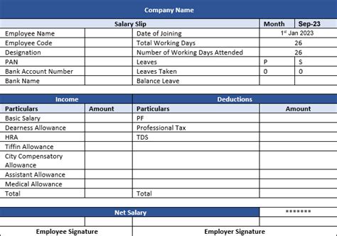 Salary Slip Format Excel