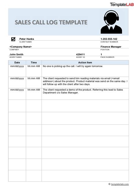 Sales Call Log Template