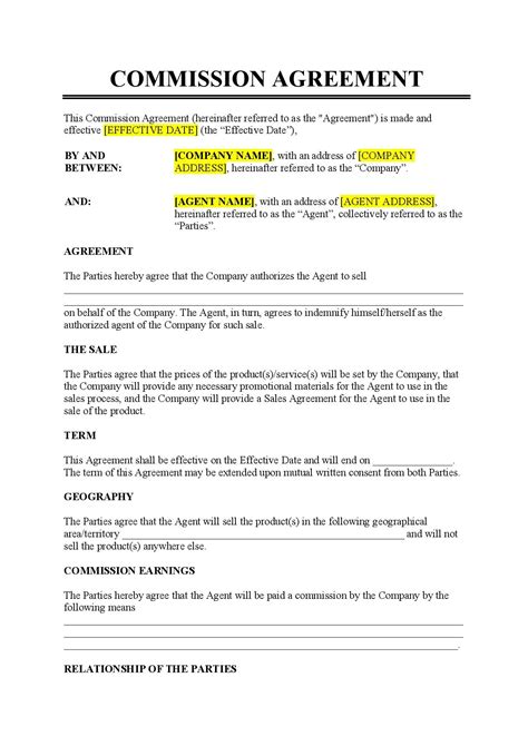 Sales Commission Contract Template Excel