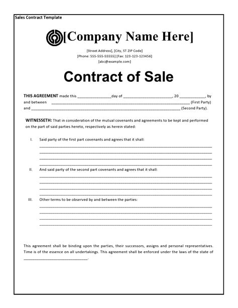 Sales Contract Template Word