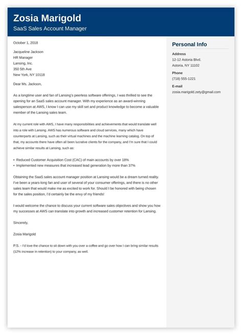 Sales cover letter example