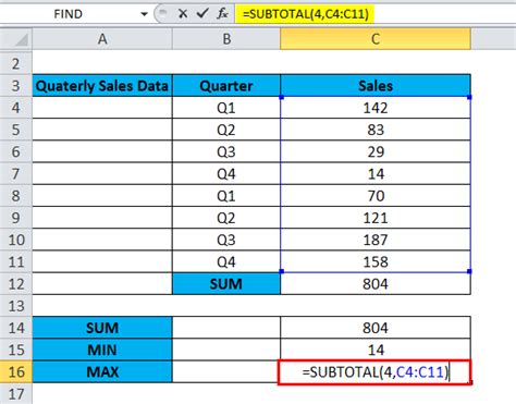 Sales data subtotal example in Google Sheets