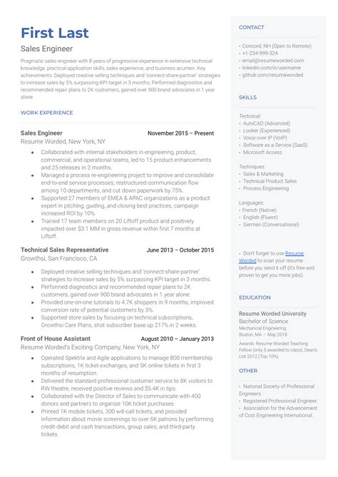 Sales Engineer Resume Template Example 3