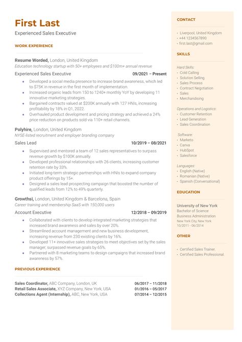 Sales Executive Resume Template Best Practices