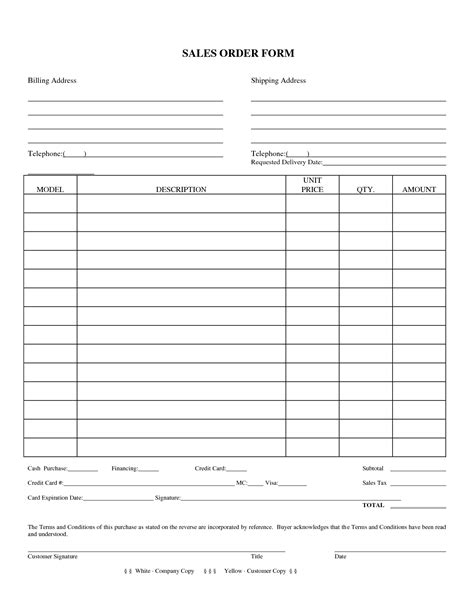 Sales Order Form Template