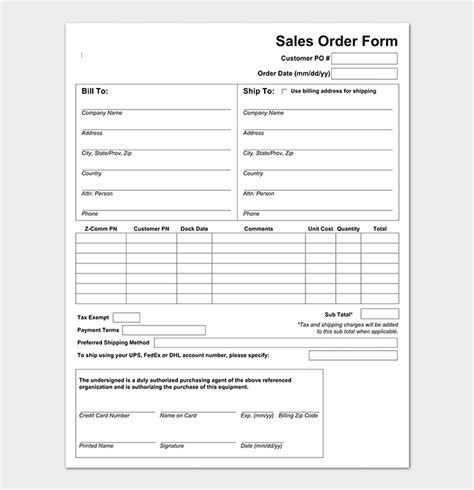 Sales Order Form Template in Excel